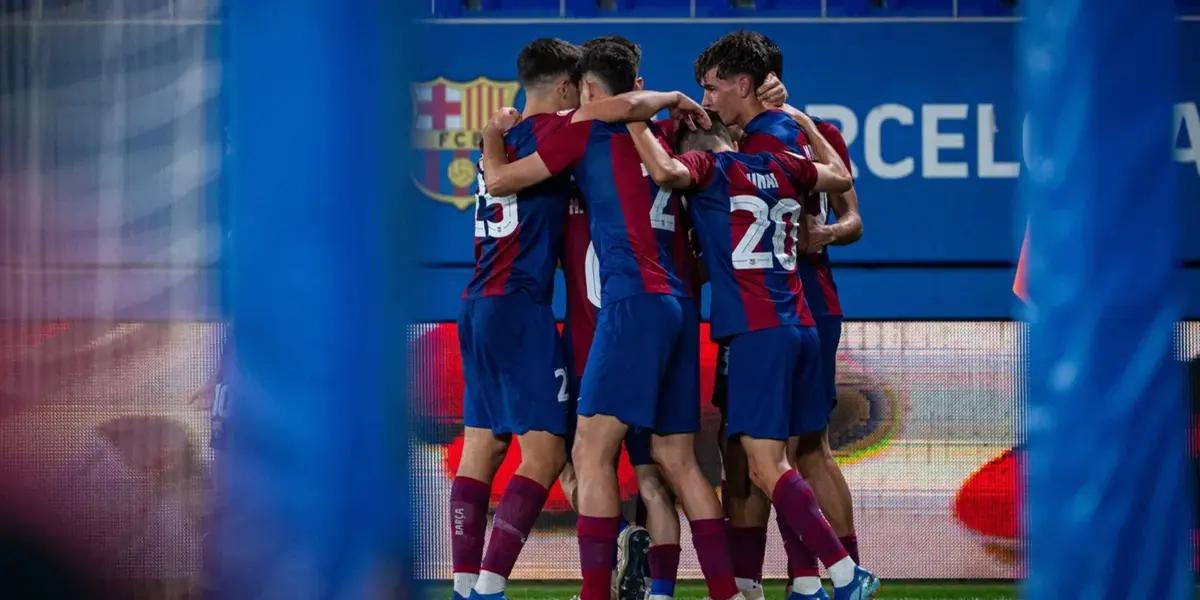 Los jugadores del Barça Atlètic celebrando un gol