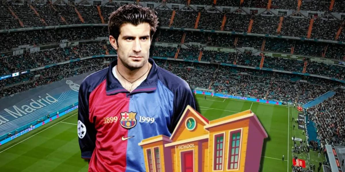 Luis Figo con la camiseta del FC Barcelona en el Santiago Bernabéu