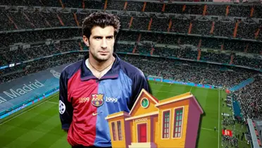 Luis Figo con la camiseta del FC Barcelona en el Santiago Bernabéu