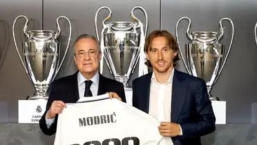Luka Modric y Florentino Pérez del Real Madrid