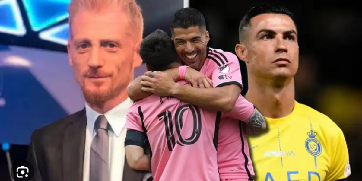 Martín Liberman con Cristiano Ronaldo y Lionel Messi con Luis Suárez de Inter Miami