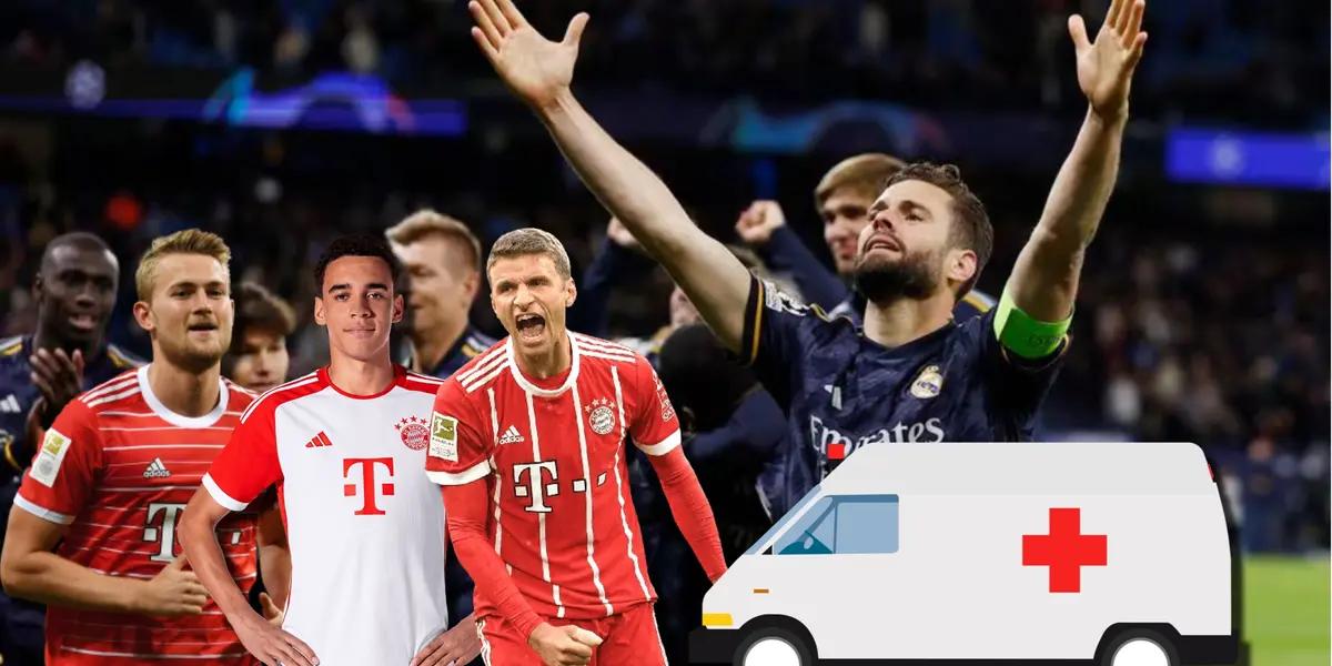 Matthijs de Ligt, Jamal Musiala y Thomas Muller, jugadores del Bayern Múnich