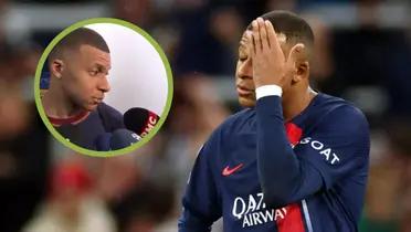 Mbappé se lamenta con la camiseta del PSG.