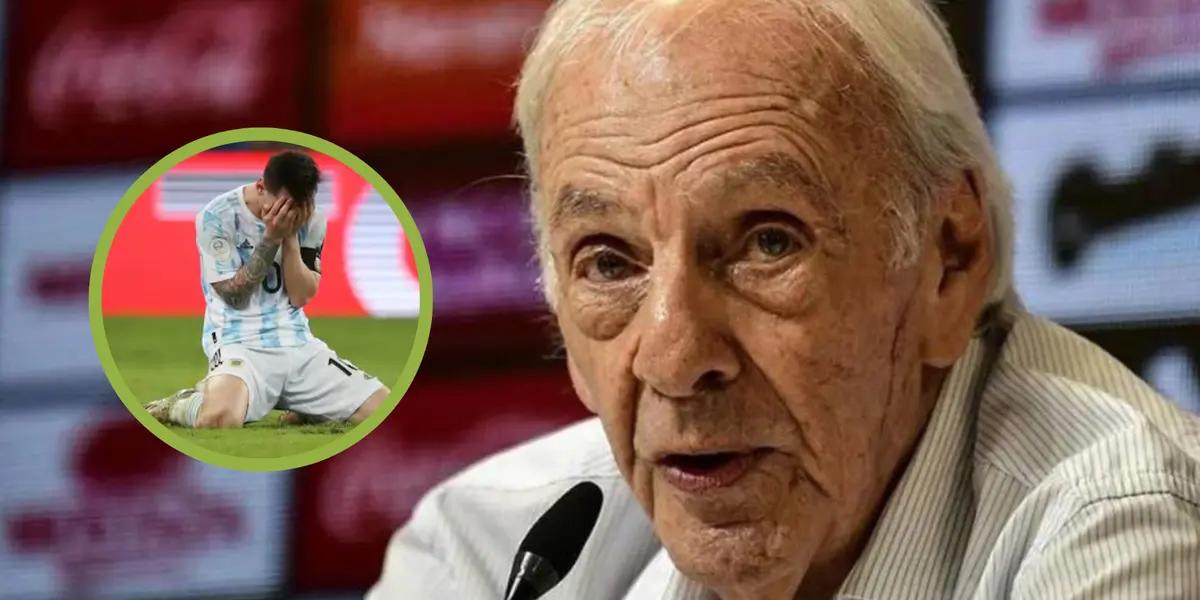 Menotti en rueda de prensa y Messi con la camiseta de Argentina.