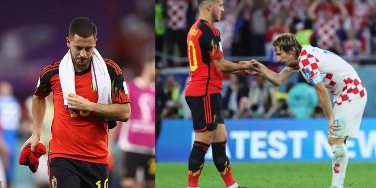 Modric abrazó y consoló a su compañero del Real Madrid Eden Hazard tras la penosa eliminación de la selección de Bélgica.