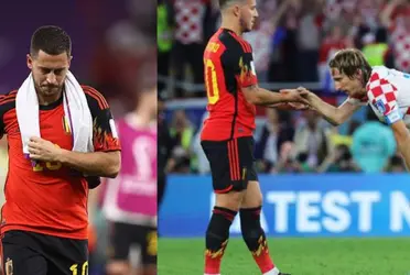 Modric abrazó y consoló a su compañero del Real Madrid Eden Hazard tras la penosa eliminación de la selección de Bélgica.