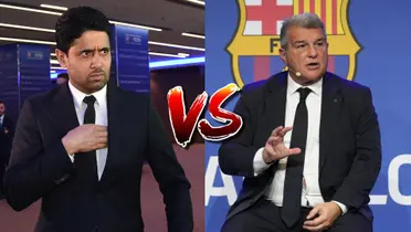 Nasser Al-Khelaifi y Joan Laporta, presidentes de PSG y FC Barcelona respectivamente.