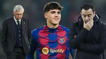 Pau Cubarsí feliz. Ancelotti y Xavi preocupados.