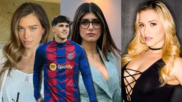 Pau Cubarsí, jugador del FC Barcelona, con actrices de cine para adultos