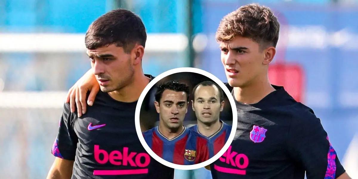 Pedri - Gavi - Xavi Hernández - Andrés Iniesta (Foto: X)