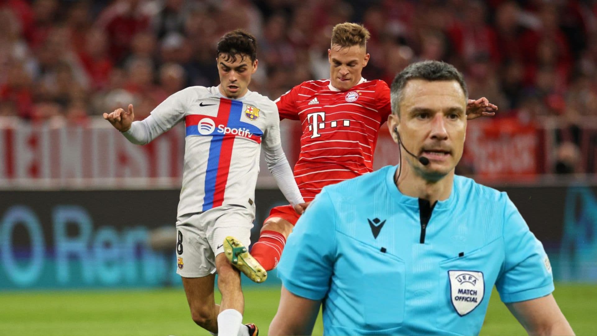 Pedri - Joshua Kimmich - Slavko Vincic (Foto: UEFA Champions League)