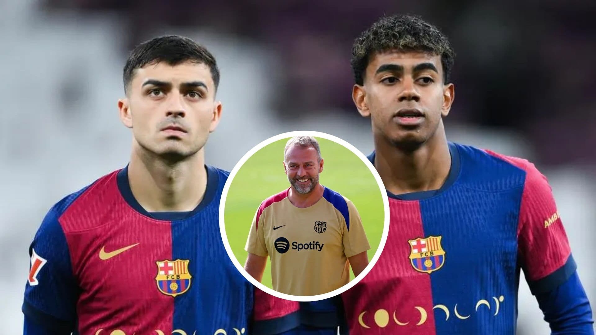 Pedri - Lamine Yamal - Hansi Flick (Foto: X del FC Barcelona)