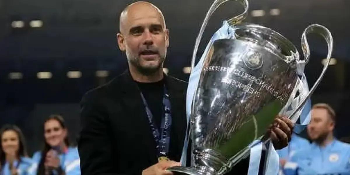 Pep Guardiola, entrenador del Manchester City, tras ganar la Champions League
