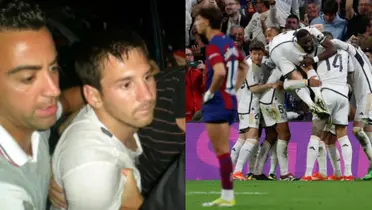 Real Madrid festejando el gol al FC Barcelona y Lionel Messi de fiesta