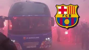Recibimiento de los hinchas al bus del FC Barcelona