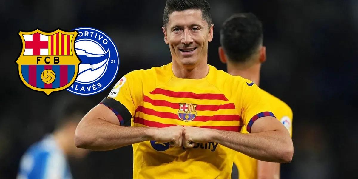 Robert Lewandowski celebrando el gol