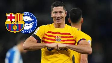 Robert Lewandowski celebrando el gol