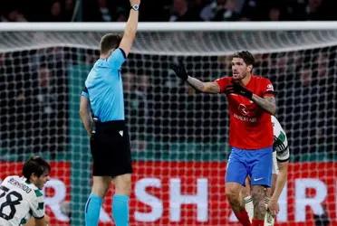 Rodrigo de Paul fue expulsado en el empate de Atlético de Madrid ante Sporting Lisboa