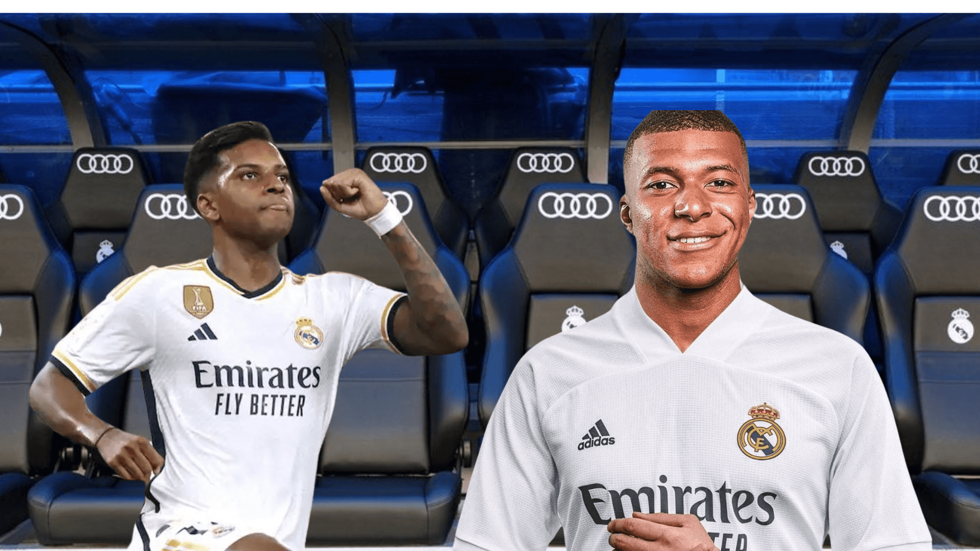 Rodrygo celebra, Mbappé riendo