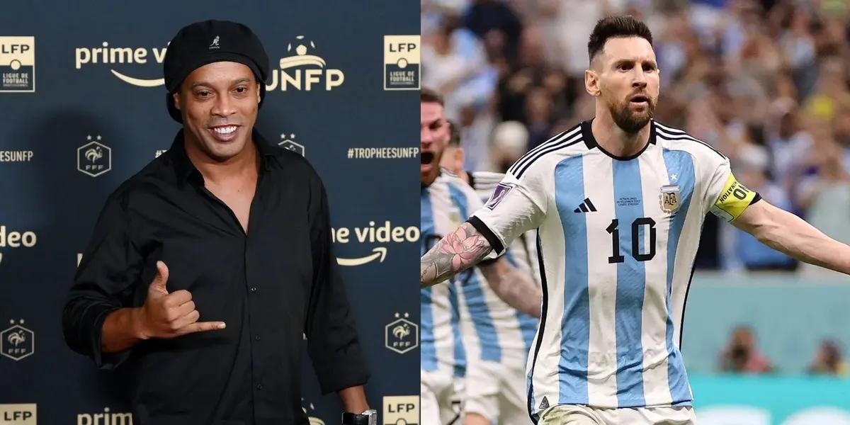 Ronaldinho aplaudió y se emocionó cuando Messi hizo una espectacular jugada ante 3 jugadores croatas.