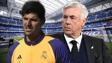 Thibaut Courtois y Carlo Ancelotti del Real Madrid