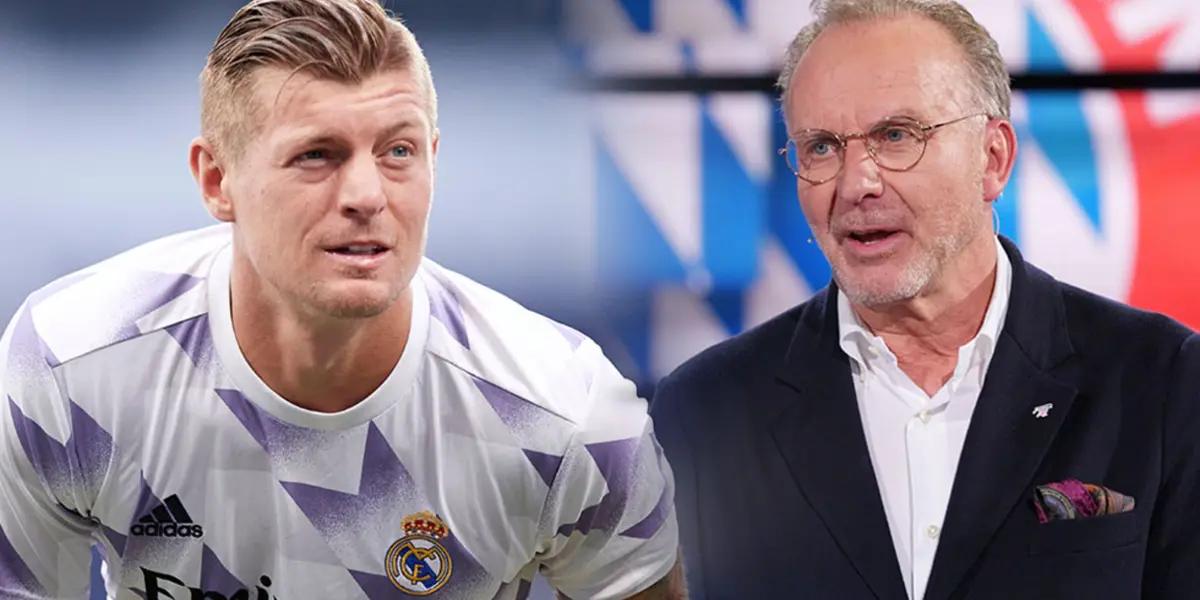 Toni Kroos, jugador del Real Madrid, y Rummenigge, directivo del Bayern Múnich