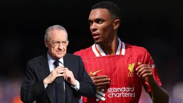 Trent Alexander-Arnold y Florentino Pérez Foto: Goal y Marca
