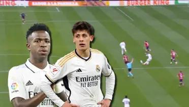 (VIDEO) Casi gol de mitad de cancha de Arda Güler y así reaccionó Vinicius Jr