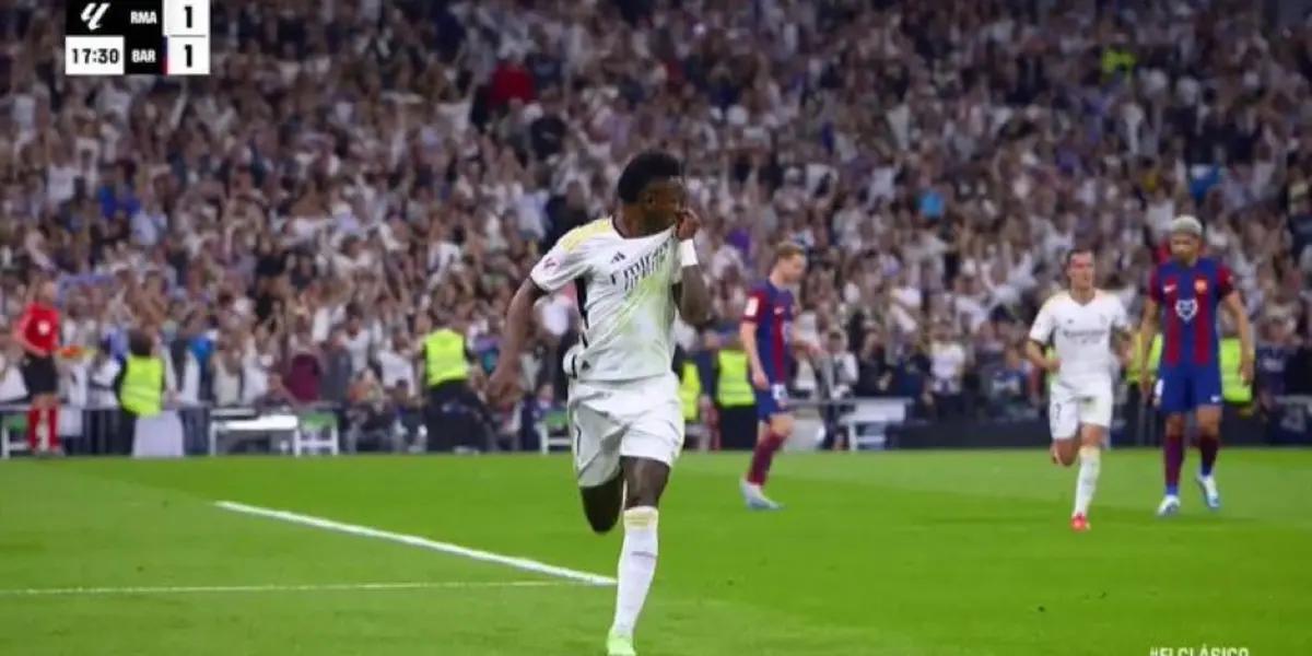Vinicius Junior celebrando su gol en Real Madrid al FC Barcelona