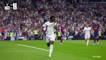 Vinicius Junior celebrando su gol en Real Madrid al FC Barcelona