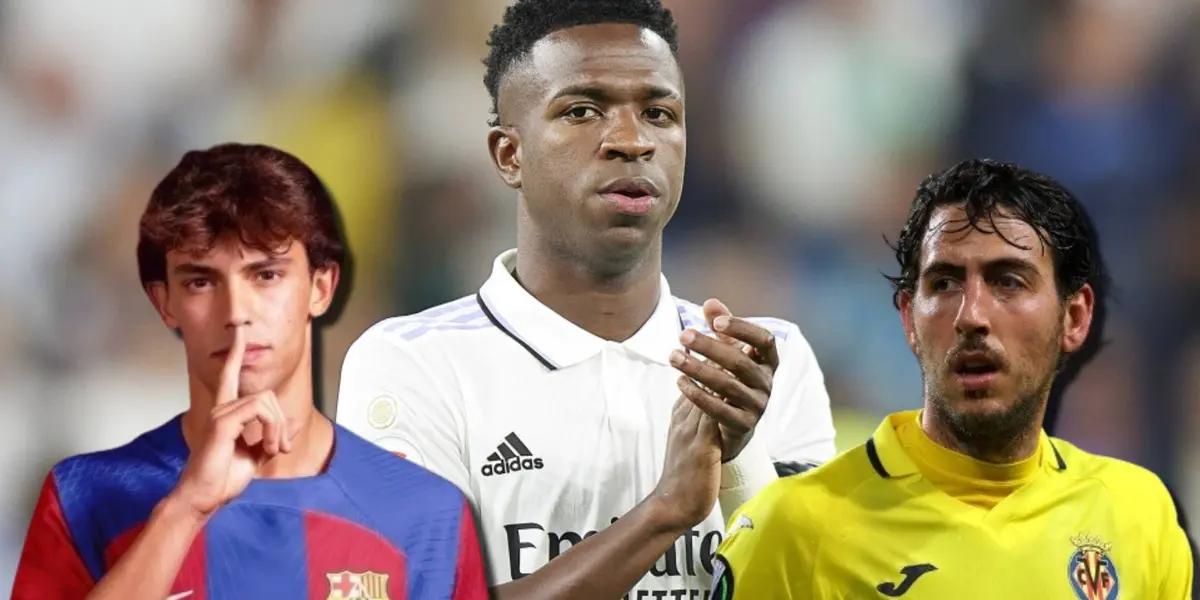 Vinicius Junior del Real Madrid con Joao Félix del FC Barcelona y Dani Parejo del Villarreal
