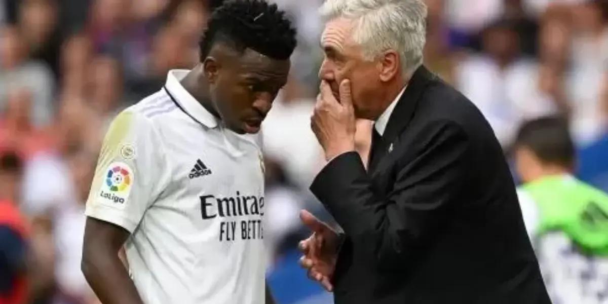 Vinicius se fue contra el referí tras el empate y está agrandado, por lo que Carlo Ancelotti le bajó los humos