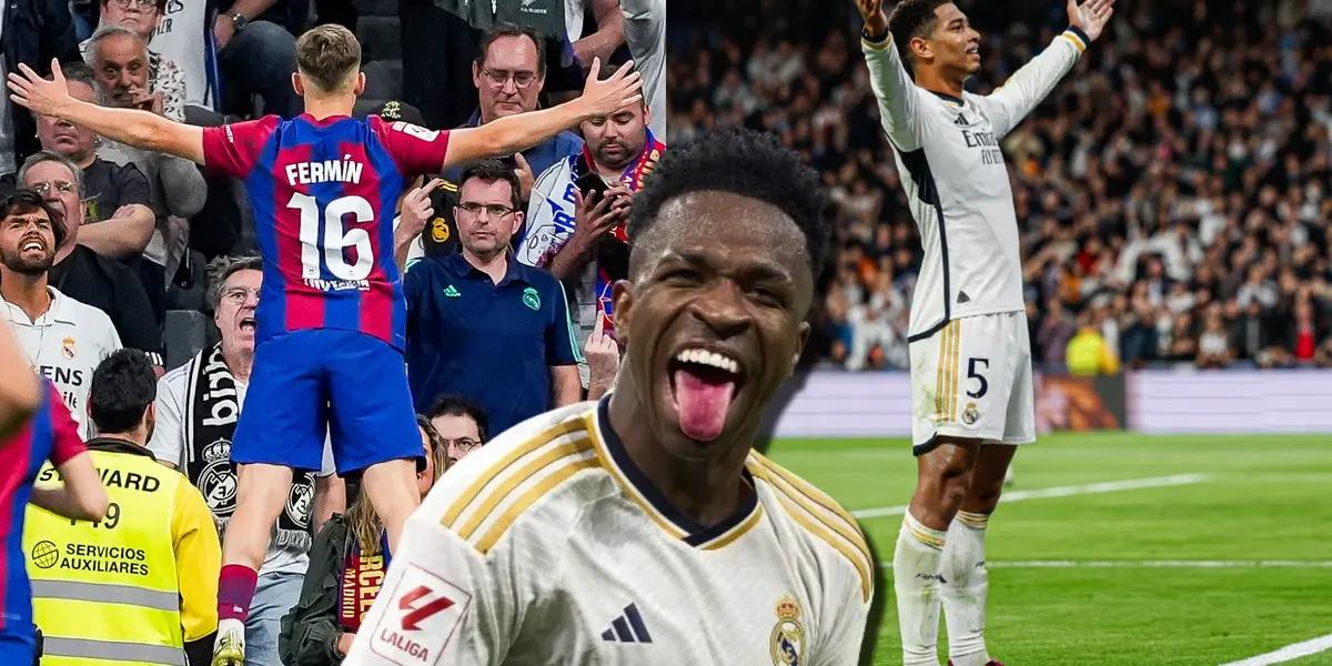 Vinicius y Jude Bellingham, jugadores del Real Madrid, y Fermín López del FC Barcelona
