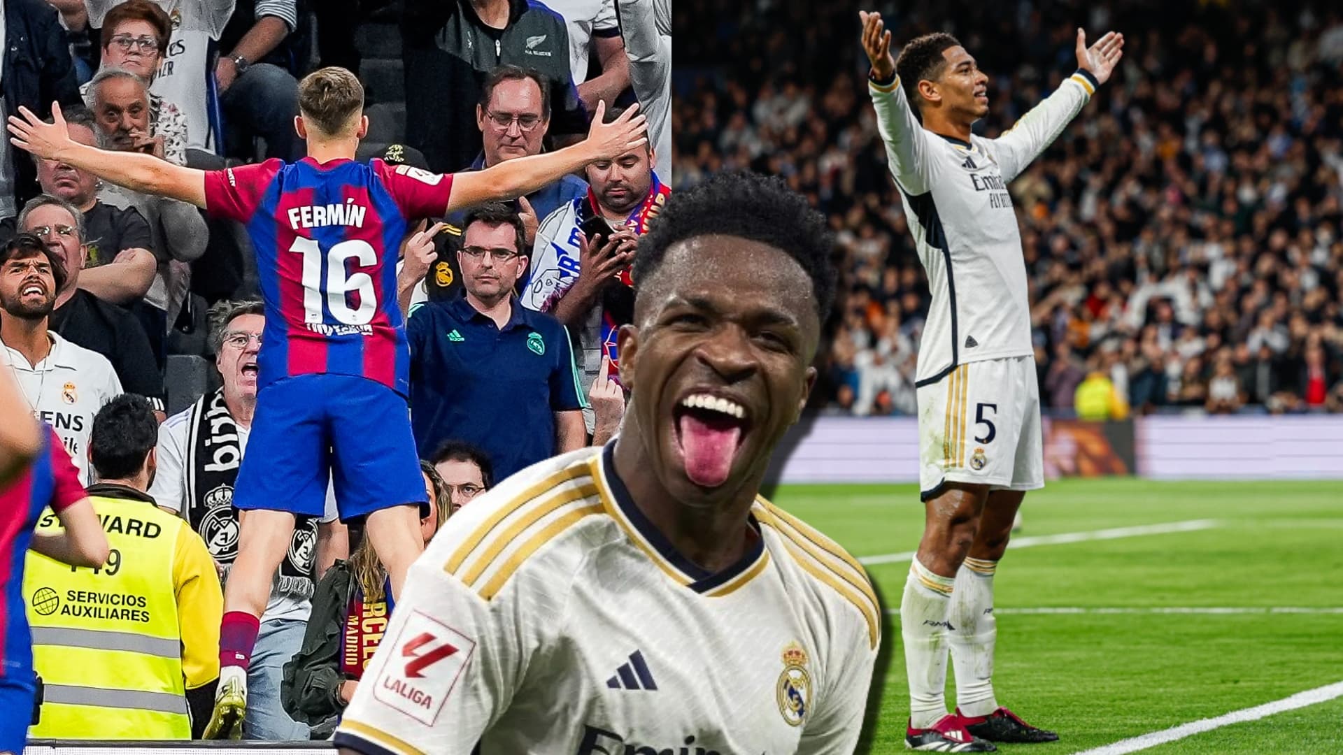 Vinicius y Jude Bellingham, jugadores del Real Madrid, y Fermín López del FC Barcelona