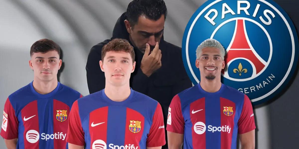 Xavi Hernández, entrenador del FC Barcelona, con Pedri, Andreas Christensen y Ronald Araújo