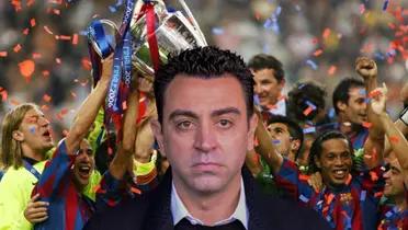 Xavi Hernández serio, Barcelona celebrando