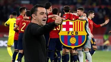 Xavi Hernández, técnico del FC Barcelona, y jugadores de la Selección de España