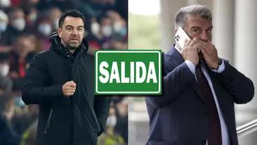 Xavi Hernández y Joan Laporta del FC Barcelona