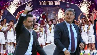 Xavi Hernández y Joan Laporta, del FC Barcelona