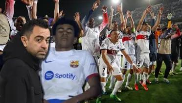 Xavi Hernández y Lamine Yamal del FC Barcelona, festejos del PSG en Montjuic