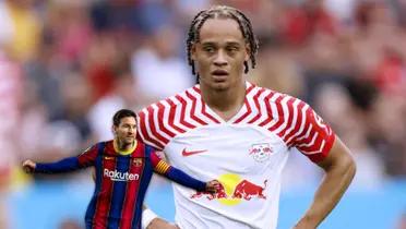 Xavi Simons, con la camiseta de Leipzig, y Lionel Messi, durante su paso por FC Barcelona.