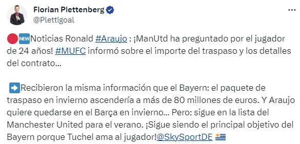 La nueva oferta desde la Premier League para Ronald Araujo - X