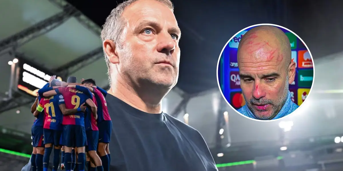 Mientras Guardiola se resguña la cabeza y la cara en el City, lo que dijo Flick tras el 3-0 en Champions